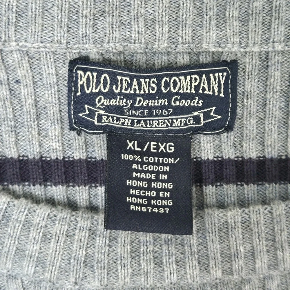 VTG Polo Ralph Lauren Polo Jeans Co Sweater Mens XL Gray Blue Stripe Crewneck